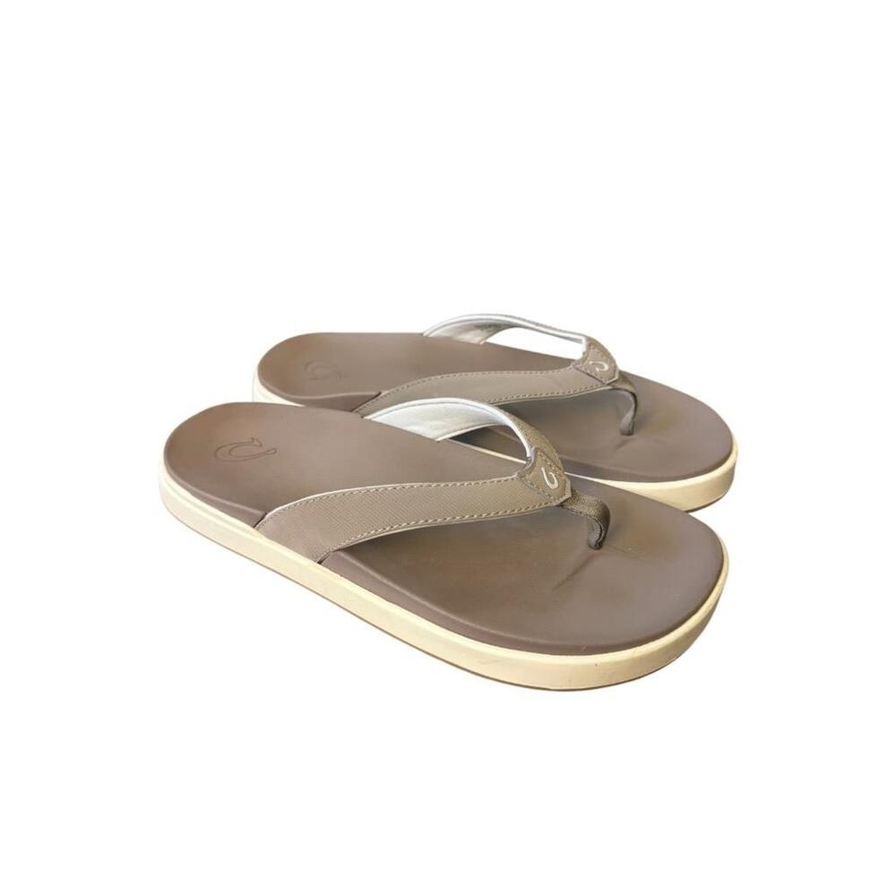 Olukai Nu A Pi O Leather Slide Flip Flop Women size 8